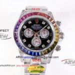 Perfect Stainless Steel Rolex Daytona Black Face Rainbow Diamond Replica Watches 